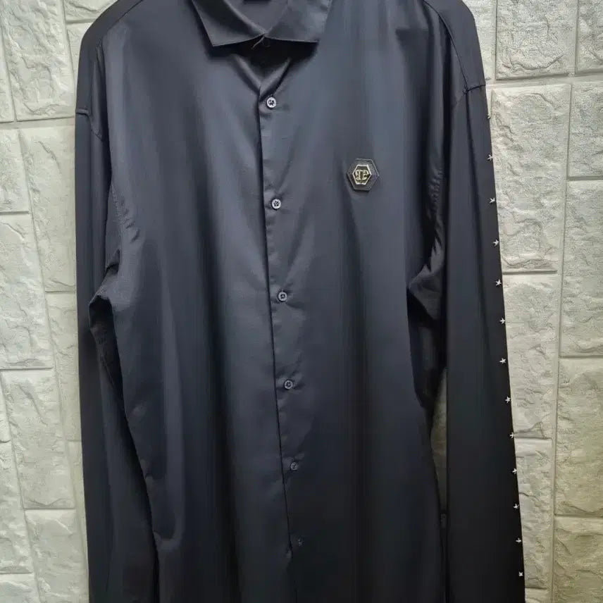 [BUNJANG] Philipp Plein Logo Detail Black Cotton Blend Shirt / 필립플레인  로고장식 블랙 면 셔츠 남방 100~105