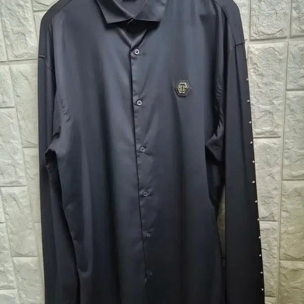 [BUNJANG] Philipp Plein Logo Detail Black Cotton Blend Shirt / 필립플레인  로고장식 블랙 면 셔츠 남방 100~105
