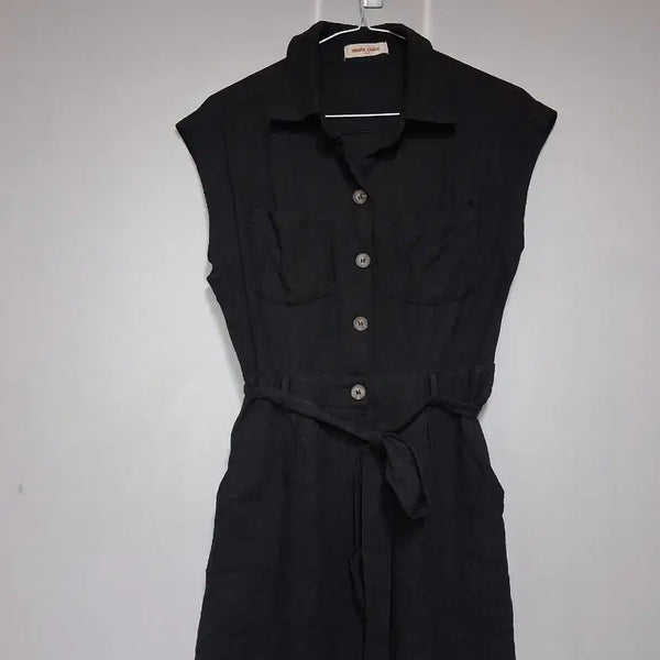 [BUNJANG] Marie Claire Black Short Sleeve Jumpsuit Size 55 / 마리끌레르 블랙 반팔 점프수트(55)