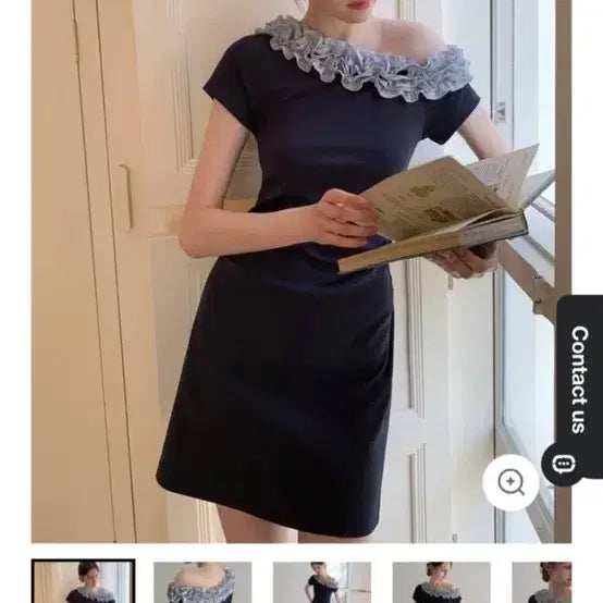 [BUNJANG] EGGKA Ruffle Neck One-Shoulder Mini Dress (Navy, Size M) / EGGKA 러플 넥 미니원피스 M(새상품/택 포함)