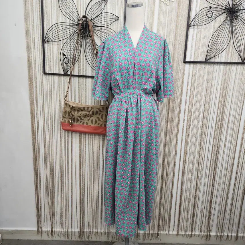[BUNJANG] Mint Flower Pattern Long Dress / 민트 플라워 패턴 롱 원피스 free  끈조절가능