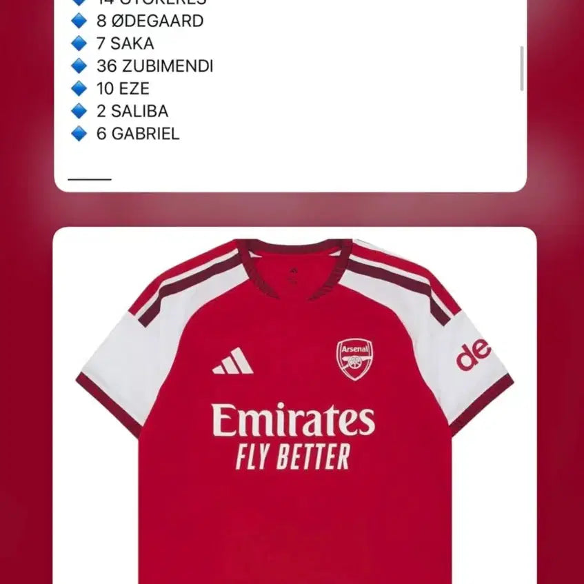 [BUNJANG] Arsenal 26/27 Home Jersey Official Champions League Lineup Full Patch / 아스날 26/27 홈 유니폼 챔피언스리그 라인업 오피셜 풀패치 판매