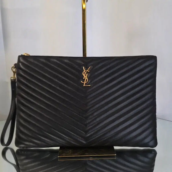 [BUNJANG] Saint Laurent Monogram Matelassé Large Pouch Black / 입생로랑 모노그램 마틀라세 라지 파우치 블랙