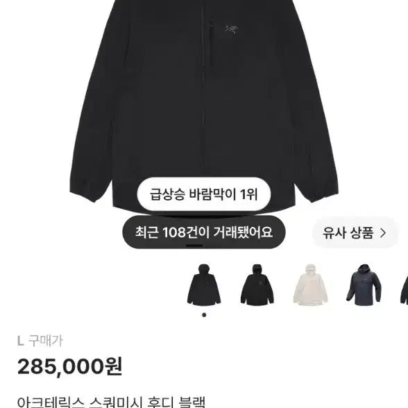 [BUNJANG] Arc'teryx Squamish Hoody Black L / 아크테릭스 스쿼미시 후디 블랙 L