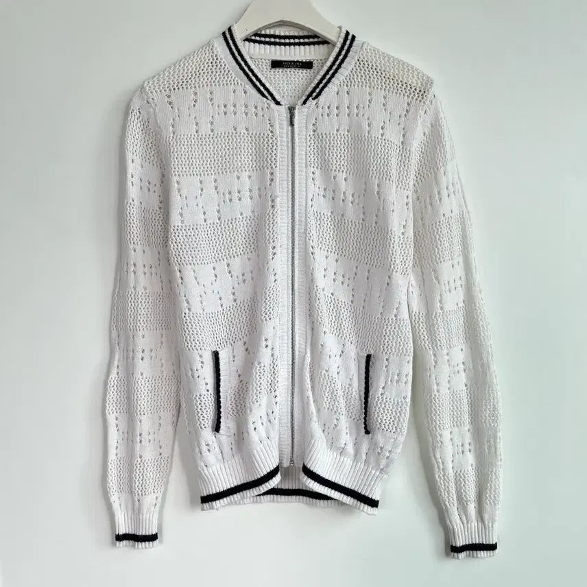[BUNJANG] Jill Stuart White Mesh Zip-Up Cardigan / 잭앤질 화이트 메쉬 니트 집업 가디건 90 -031