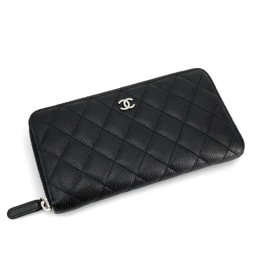 [BUNJANG] Chanel Caviar Silver Logo Zip Long Wallet / 샤넬 캐비어 은장 지퍼 장지갑