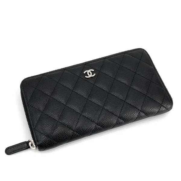 [BUNJANG] Chanel Caviar Silver Logo Zip Long Wallet / 샤넬 캐비어 은장 지퍼 장지갑