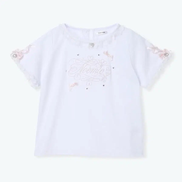 [BUNJANG] Noemie Pearl Ribbon Embroidery T-shirt Cutsew Pink / noemie 노에미 메니 펄 리본 자수 티셔츠 컷소우 핑크 양산형 지뢰계 양지뢰 블라우스 리즈리사