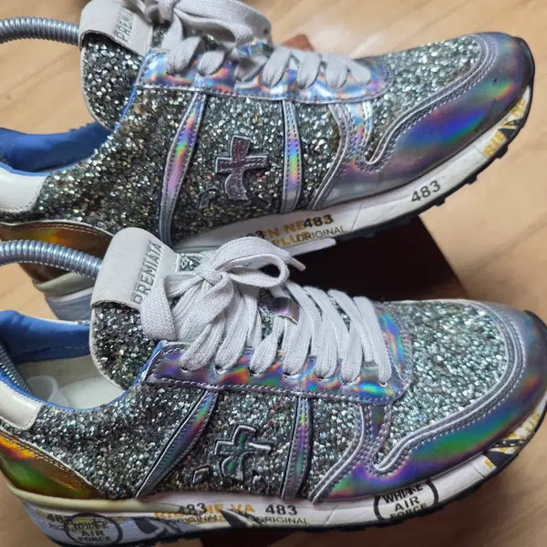 [BUNJANG] Premiata Glitter Silver Metallic Sneakers / (정품)39.245 이탈리아 프리미아타 스니커즈 글리터 실버