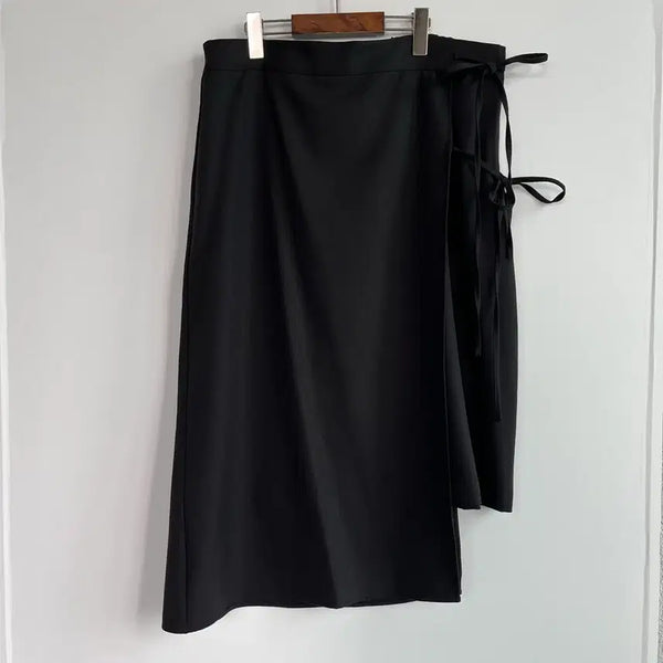 [BUNJANG] Black Wrap Ribbon Asymmetrical Skirt (Plus Size) / 블랙 랩 리본 언발란스 스커트 빅사이즈