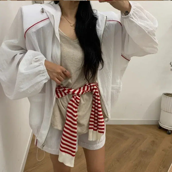 [BUNJANG] Fancy (Something) Windbreaker Jacket - White/Red / 팬시(썸씽) 바람막이 새상품
