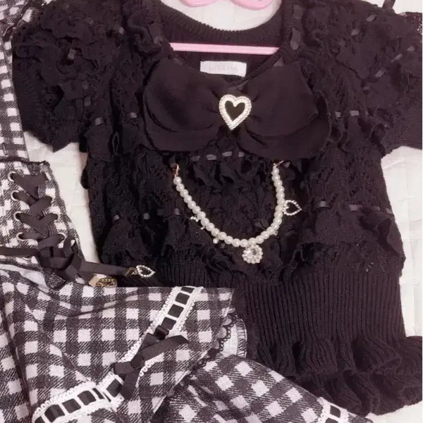 [BUNJANG] Lizlisa Black Short Sleeve Knit / 리즈리사 검정 반팔 니트