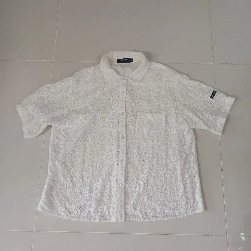 [BUNJANG] Saint James White Lace Short Sleeve Shirt / 세인트제임스   화이트 레이스 반팔 셔츠
