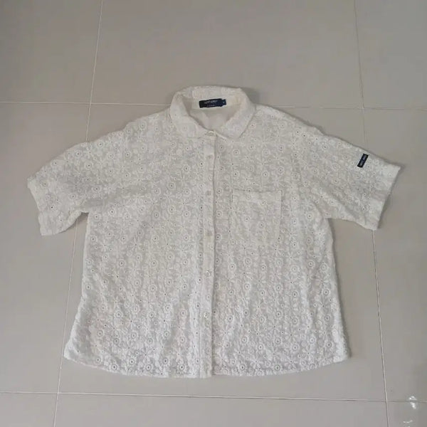 [BUNJANG] Saint James White Lace Short Sleeve Shirt / 세인트제임스   화이트 레이스 반팔 셔츠