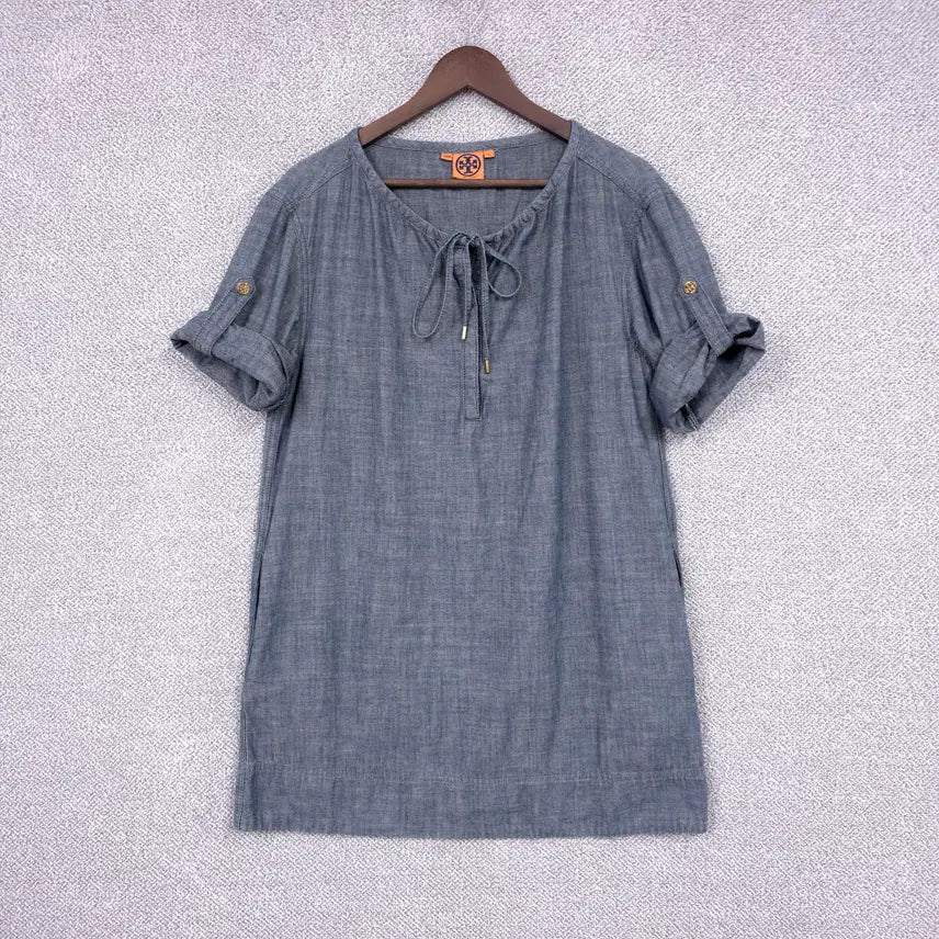 [BUNJANG] Tory Burch Women's Gold-Tone Detail Washed Denim Short-Sleeve Mini Dress / 토리버치 명품 [수입판] 여성 [금장 포인트] 데님 반팔 원피스 66