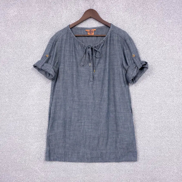 [BUNJANG] Tory Burch Women's Gold-Tone Detail Washed Denim Short-Sleeve Mini Dress / 토리버치 명품 [수입판] 여성 [금장 포인트] 데님 반팔 원피스 66