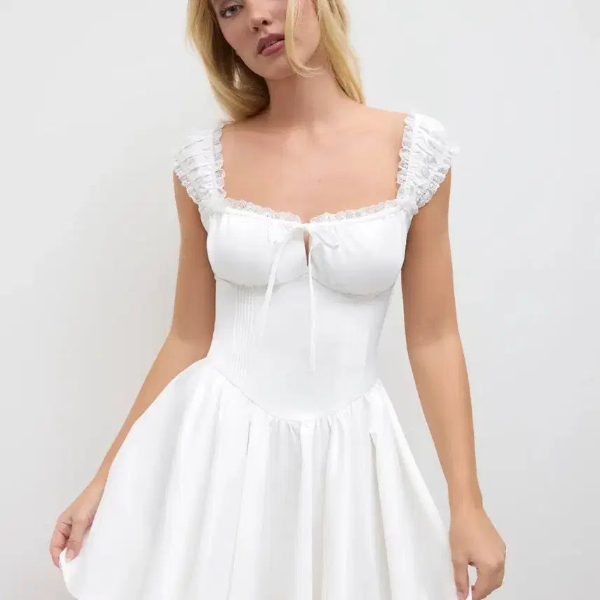 [BUNJANG] Cider Sweetheart Letter Trim Ruffle Knotted Mini Dress / [새상품] 샵사이다 cider스윗하트 레터스 트림 러플 노티드 미니드레스