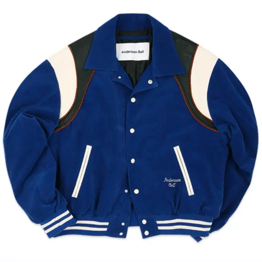 [BUNJANG] Andersson Bell Corduroy & Leather Varsity Jacket Blue XL / [XL] 앤더슨벨 코듀로이 & 레더 바시티 자켓 블루