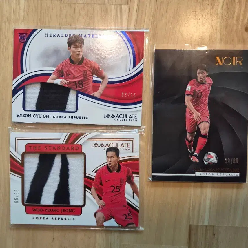 [BUNJANG] Panini Immaculate Patch/Noir Cards - Oh Hyeon-gyu, Jeong Woo-yeong, Hwang Hee-chan / 오현규/정우영/황희찬 파니니 카드 (이매큘레이트 패치/느와르) 판매합니다
