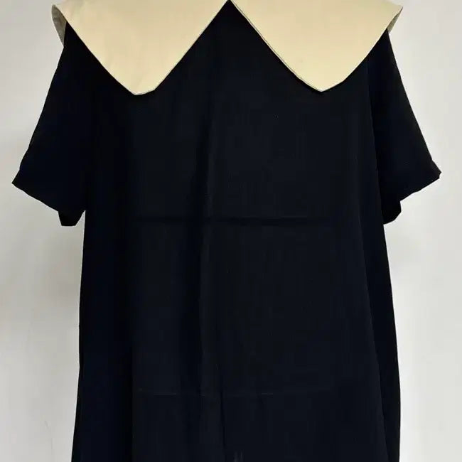 [BUNJANG] Black Midi Dress with Beige Big Collar / 블랙 빅 칼라 원피스