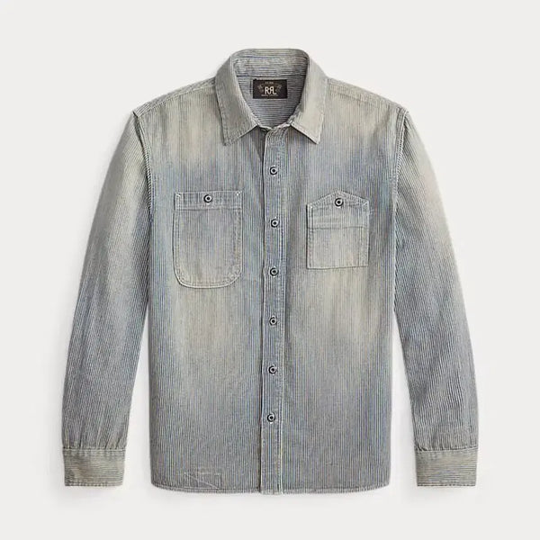 [BUNJANG] RRL Indigo Stripe Twill Workshirt Hickory Shirt / rrl 더블알엘 인디고 스트라이프 트윌 워크셔츠 히코리 셔츠