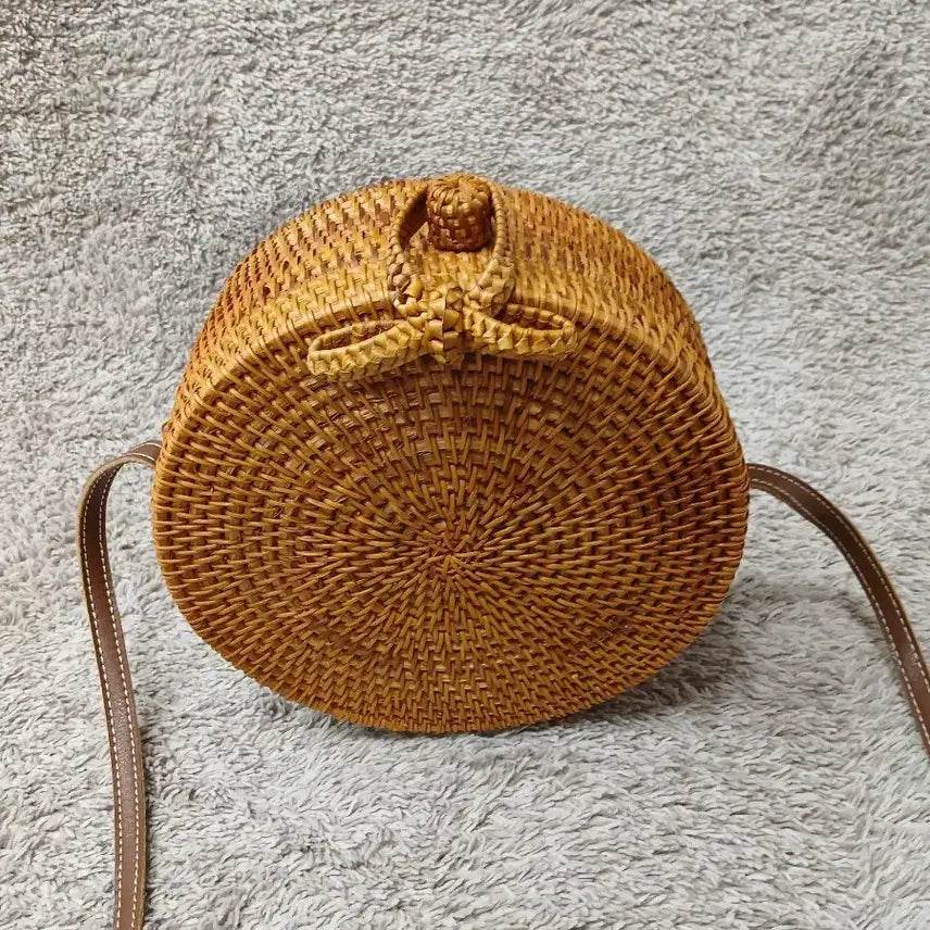 [BUNJANG] Rattan Round Crossbody Bag / 라탄백 비치 여름 왕골 가방 원형 등나무 크로스백 새제품