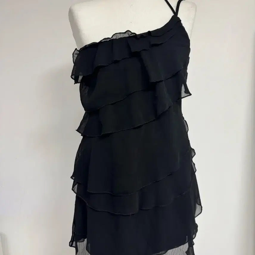 [BUNJANG] Black Frill Chiffon Mini Dress / 블랙 프릴 쉬폰 원피스