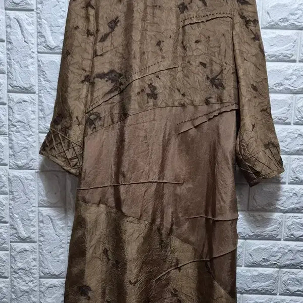 [BUNJANG] Natural Dye Brown Pattern Long One-Piece Dress / 인견 천연염색 브라운 패턴 롱 원피스