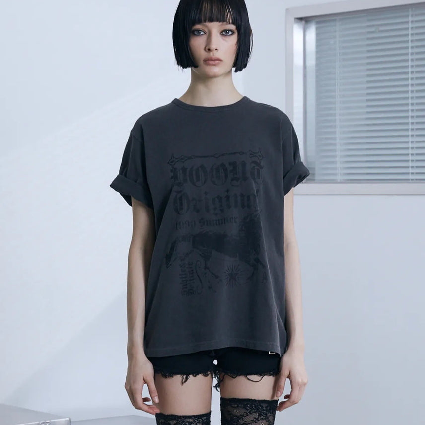 [BUNJANG] Bunte Horse Graphic Roll-Up T-Shirt / 분트 홀스 그래픽 롤업 티셔츠 차