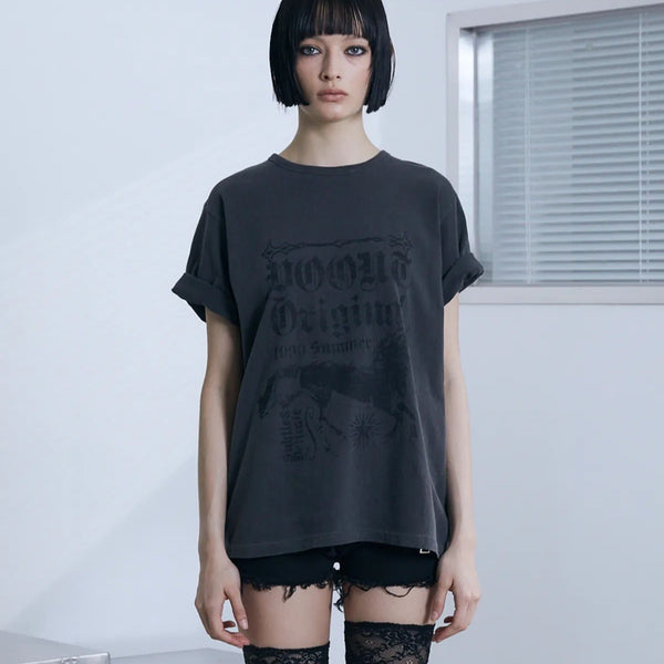 [BUNJANG] Bunte Horse Graphic Roll-Up T-Shirt / 분트 홀스 그래픽 롤업 티셔츠 차
