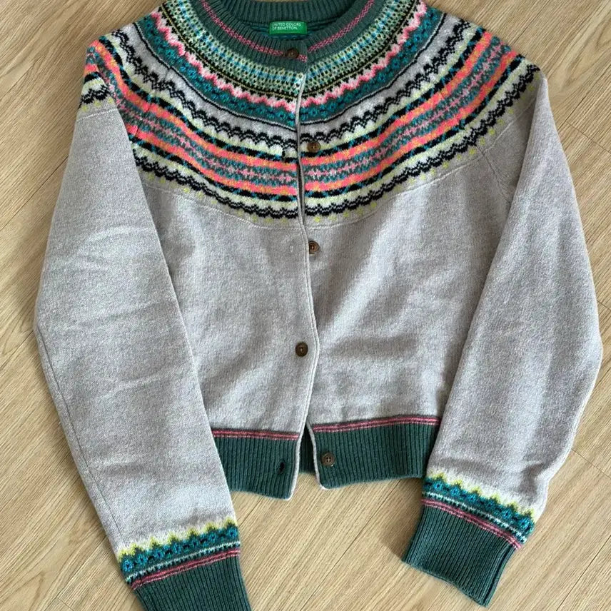 [BUNJANG] United Colors of Benetton Women's Patterned Cardigan Grey / 베네통 여성 가디건 그레이 패턴