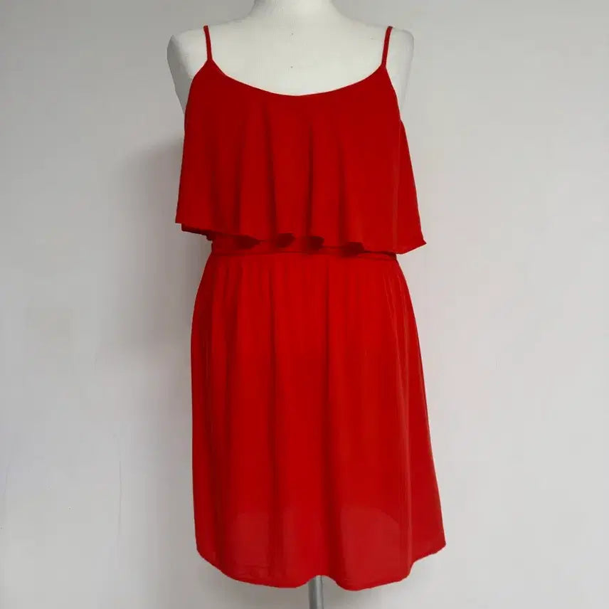 [BUNJANG] Toptem Red Spaghetti Strap Midi Dress Size 85 / 정품 탑텐 레드 스파게티끈 원피스 85