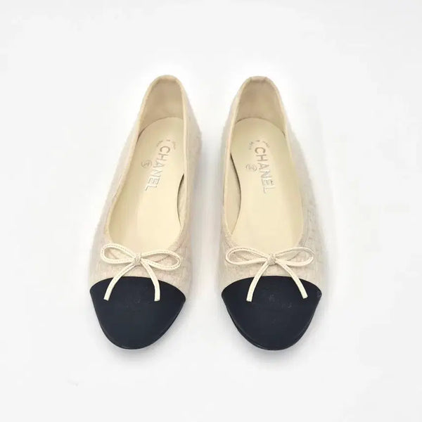 [BUNJANG] Chanel Tweed Two-Tone Ribbon Ballerina Flats / [중고명품셀렉트]샤넬 트위드 투톤 리본 발레리나 플랫 37.5 C