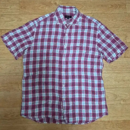 [BUNJANG] Daks Linen 100% Short Sleeve Check Shirt (Size 100) / (매장판/새상품급)닥스 한여름용 린넨 100% 반팔 체크 셔츠, 100