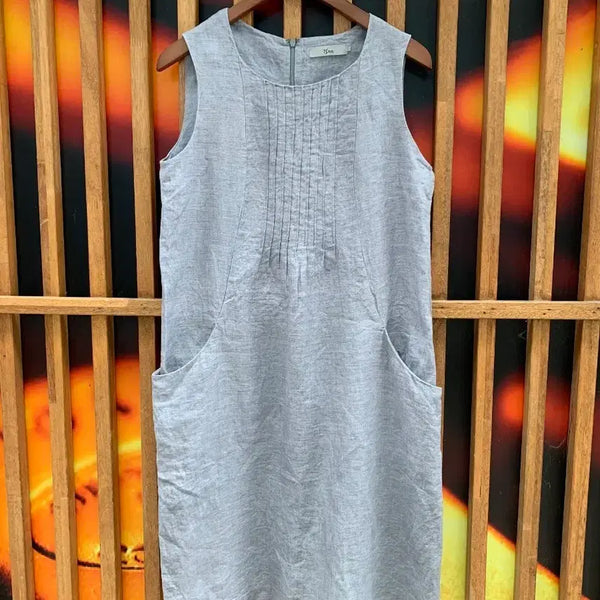 [BUNJANG] Iseae Linen Sleeveless Midi Dress Gray / 이새isae민소매 린넨 원피스 회색90