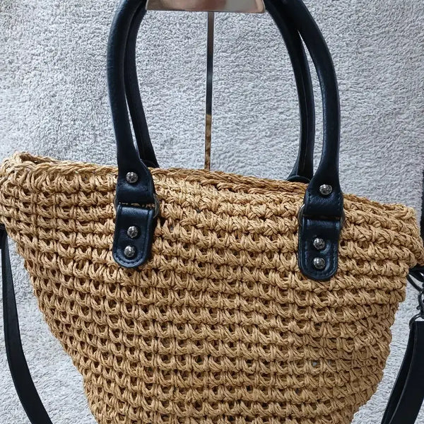 [BUNJANG] Rattan Shoulder Bag Black Handle Summer Bag / 라탄 숄더백 블랙 핸들 여름가방 새제품