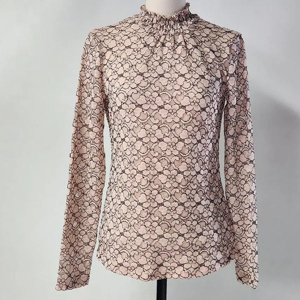 [BUNJANG] A.B. Plus Flower Lace High-Neck Blouse Size 66 / 에이비플러스 플라워 레이스 하이넥 블라우스 66
