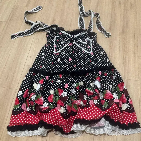 [BUNJANG] Bodyline Strawberry Dot JSK Lolita Dress / 바디라인 딸기  도트 점스카 jsk 로리타