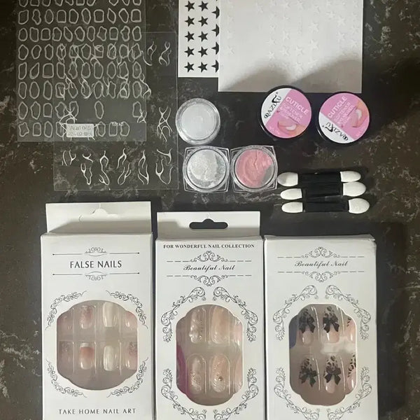 [BUNJANG] Drim Nail Tips, Cuticle Softener, Glow Powder, Nail Art Stickers Set / 다드림/ 네일팁 큐티클연화제 물광파우더 네일아트 스티커 테무