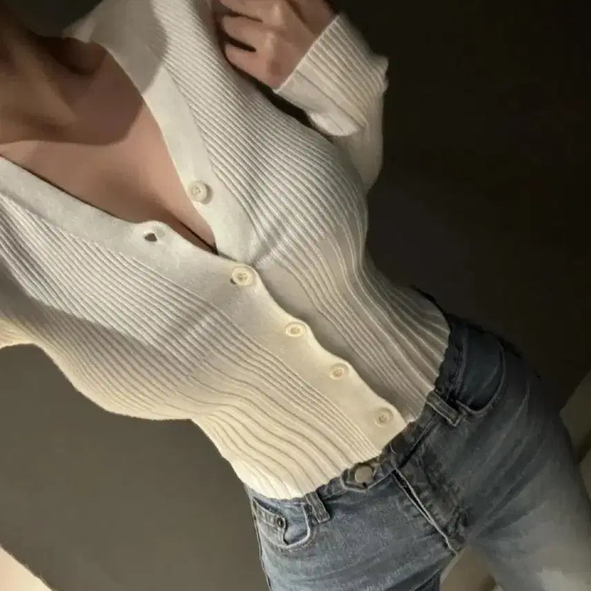 [BUNJANG] Ivory Slim Fit Cardigan / 가디건 아이보리