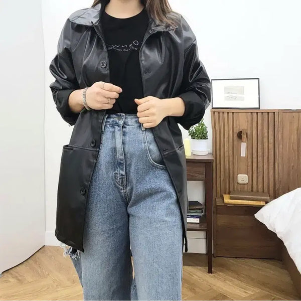 [BUNJANG] Oversized Leather Jacket / (새상품) 오버핏 레더자켓 가죽자켓