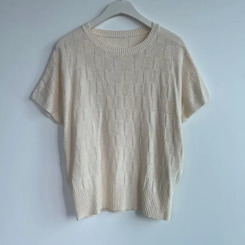 [BUNJANG] Max Studio Ivory Check Pattern Short Sleeve Knit / Max studio 막스스튜디오 아이보리 체크 패턴 반팔 니트 77