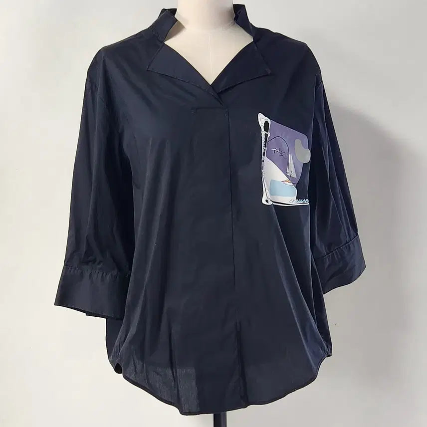 [BUNJANG] Cresong Prestige Black Art 7-Sleeve Blouse Shirt (Size 55) / 크레송 프레스티지 아트를 품은 블랙 칠부 셔츠 블라우스 55