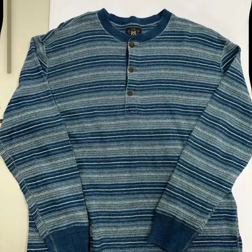 [BUNJANG] RRL Indigo Jacquard Henley Shirt XL / rrl 인디고 자카드 헨리 셔츠 XL