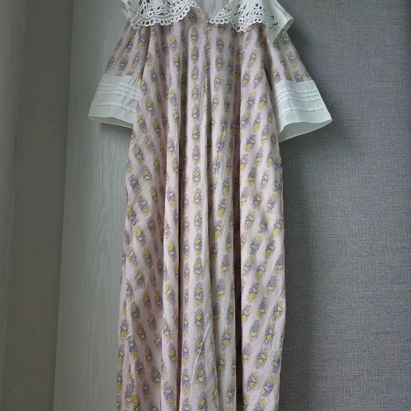 [BUNJANG] 2nd K Maxi Dress with Large Collar and Floral Pattern / 2nd K 빅카라 풍성맥시원피스