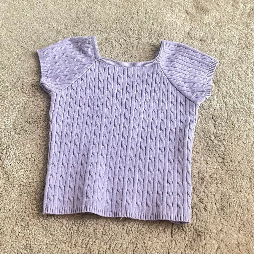 [BUNJANG] Purple Cable Knit Short Sleeve Top / 보라색 케이블 니트 반팔