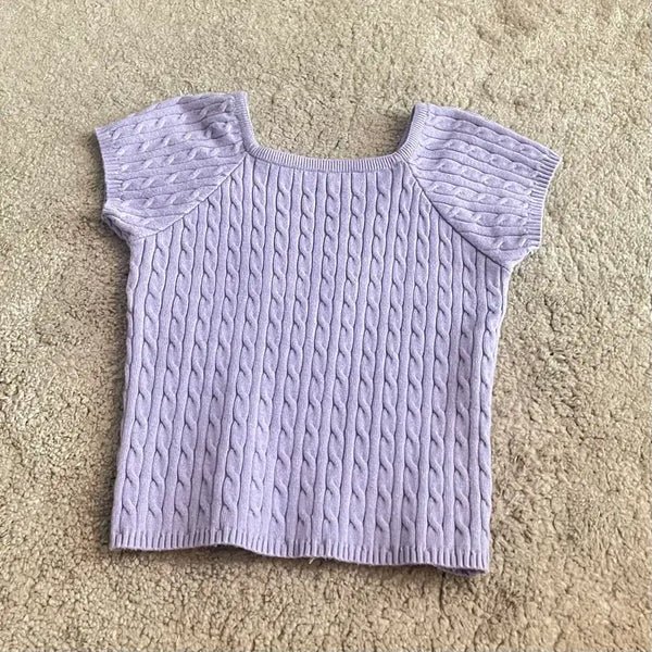 [BUNJANG] Purple Cable Knit Short Sleeve Top / 보라색 케이블 니트 반팔