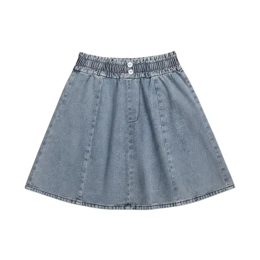 [BUNJANG] Women's XL Light Wash Denim Skirt with Elastic Waistband / 여성XL/ 수입 밴딩 연청 데님스커트 23-99