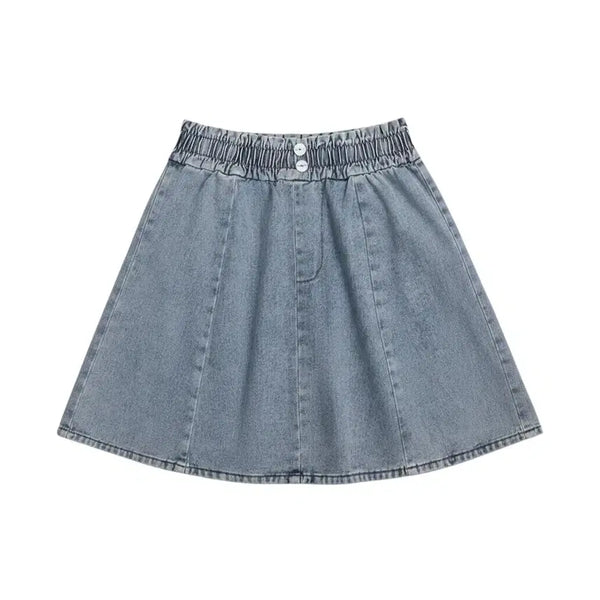 [BUNJANG] Women's XL Light Wash Denim Skirt with Elastic Waistband / 여성XL/ 수입 밴딩 연청 데님스커트 23-99
