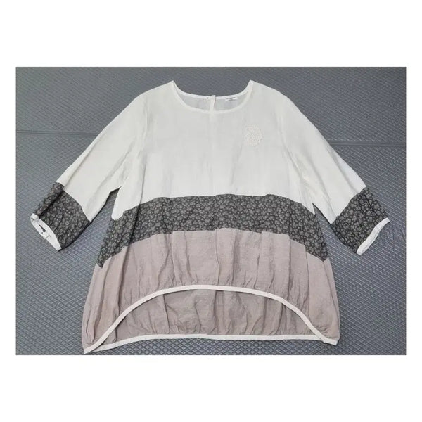[BUNJANG] Linen Colorblock Blouse / 린넨 마 배색 블라우스